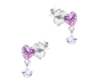 Hanging Heart CZ Silver Stud Earring STS-6318
